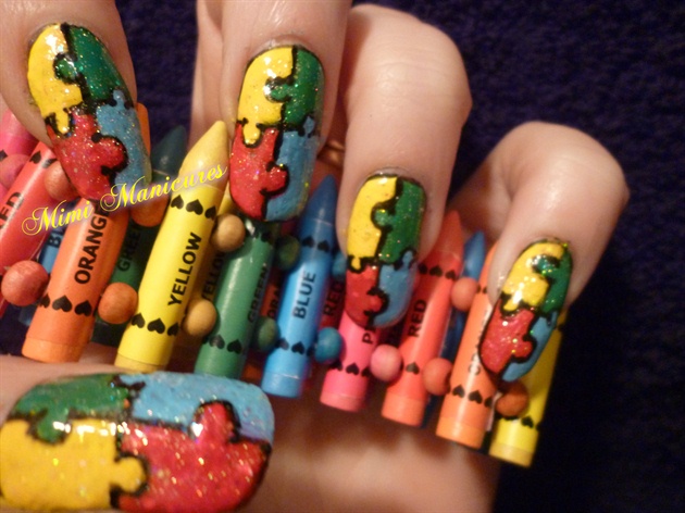 autism jigsaw nail art
