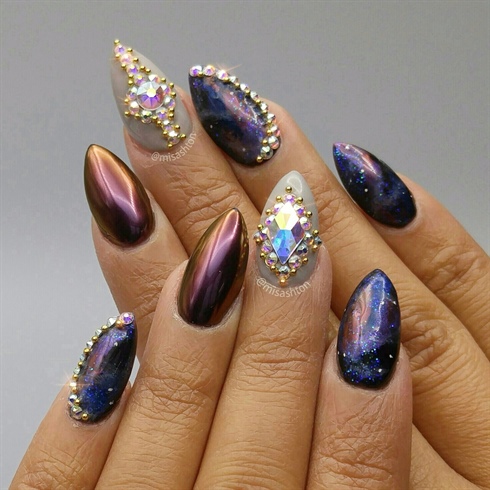 Galaxy Nails with Swarovaki Crystals