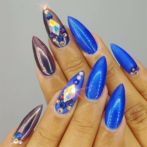 Blue Nails with Bling