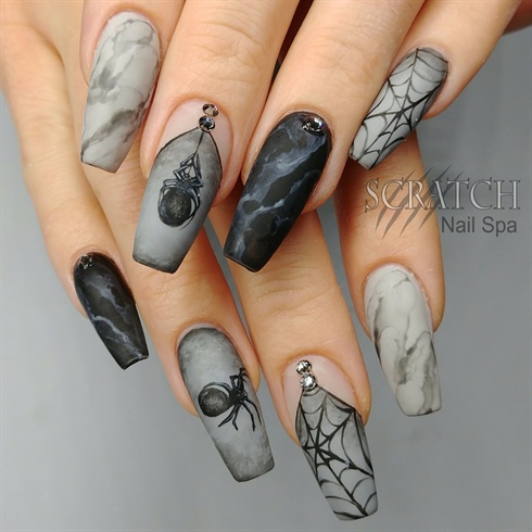 Marble spider web Halloween nails