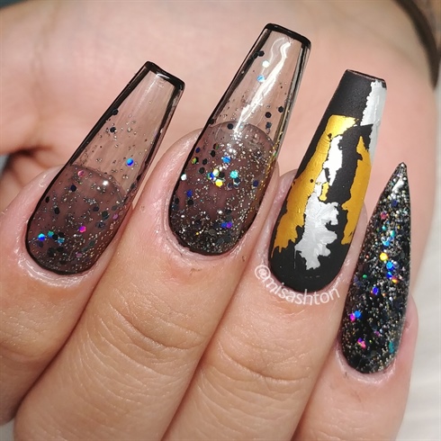 Sheer black glitter nails