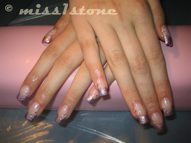 glitter pink french with essence stamps