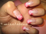 pink french with white and silver feathe