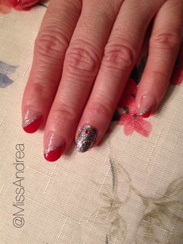Glittery Silver And Red Nails