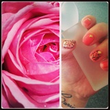 Pink Nails with gold studs and pattern&lt;3