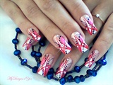 Abstract Red and Pink Nail Design