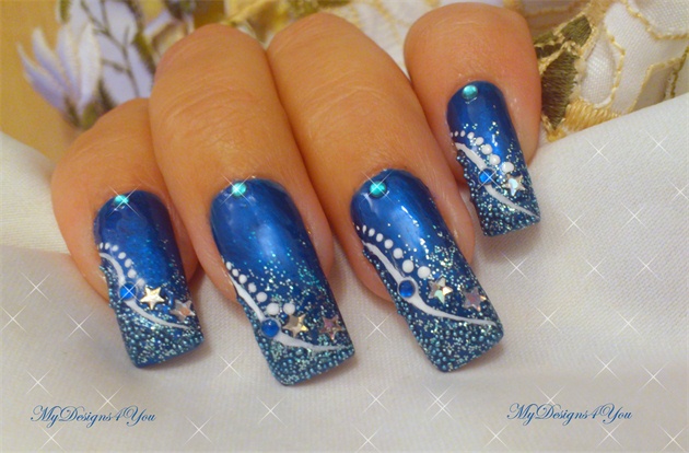 Winter, New Year&#180;s, Blue Nail Art Design