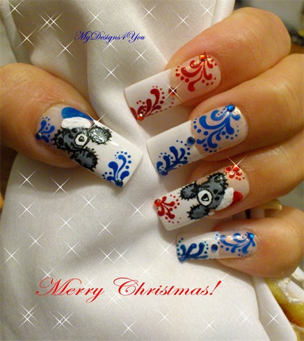 Cute Christmas Teddy Bear Nails