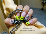 Neon &amp; Black Barbed Wire Punk Nails