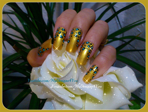 Gold, Leopard Print Nails