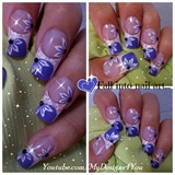 PURPLE FLORAL FRENCH TIP NAIL ART 
