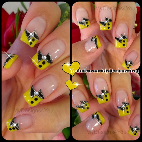 Fun, Black and Yellow French Tip Nails