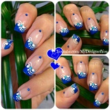 Blue French Tip Nail Art | Floral Nails