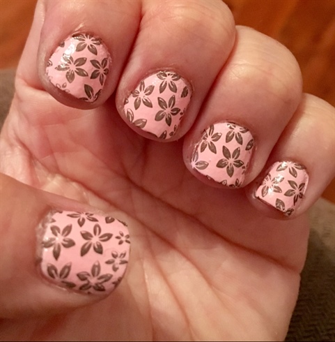 Pink w/brown flowers stamping plate