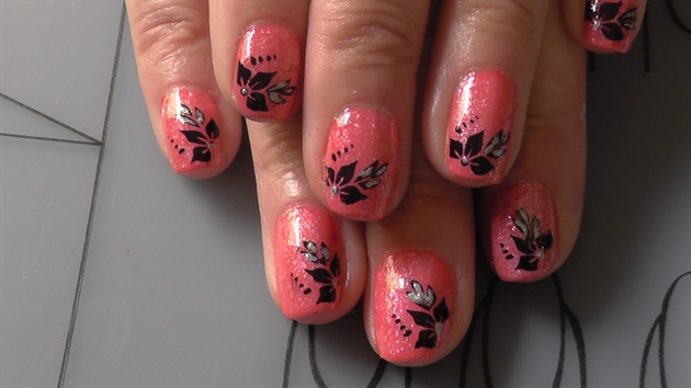 Pink mit Glitzer und stamping Blume