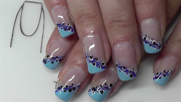 Abstract French nail design in blue