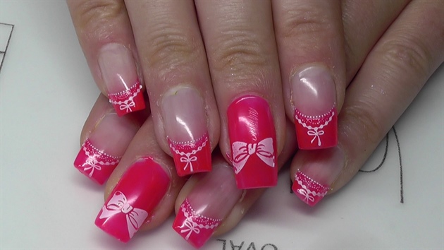 Neon pink summer nail design