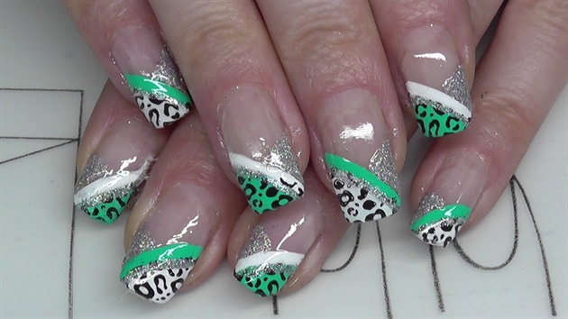 two-tone French nail design with leopard