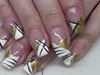 slanted French nail design gold white