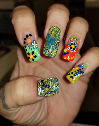 Bright colors with Marble and Rhinestones