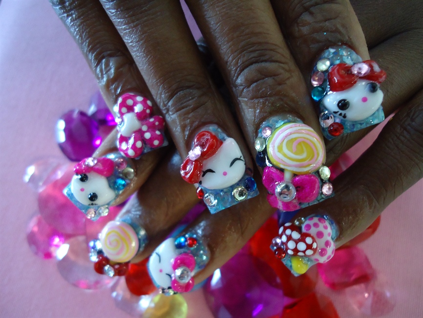3d hello kitty nail art. 3d, Hand Painted, Hello Kitty.