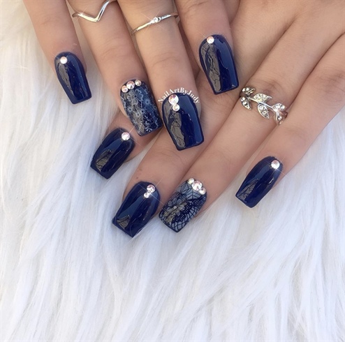 Navy Blue with Floral Design