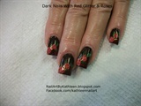 Dark Nails With Red Glitter &amp; Roses