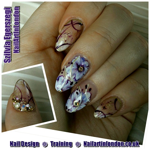 Acrylic almond nails with Gelish design