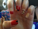 Red and Nude Leopard and Triangle Nails
