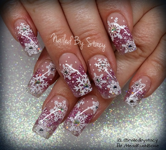 Pink Snowflake Snowglobe Nails