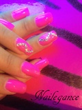 Hot Pink Nails With Swarovski Crystals