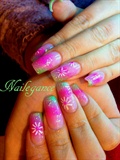 Pink and Green Acrylic Nails