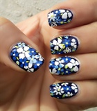 FLOWERS ON BLUE WITH PICTORIAL