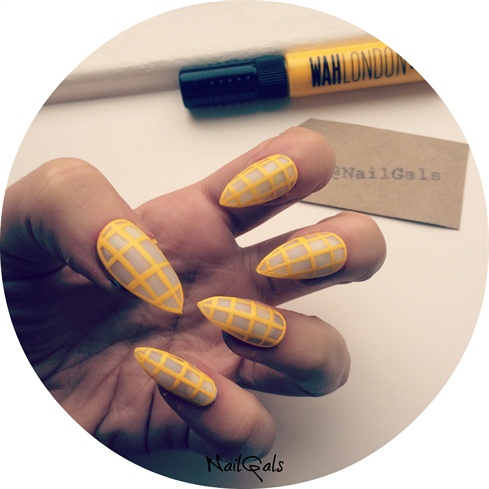 yellow grid nails