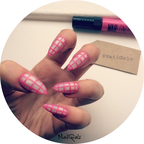 pink grid nails