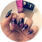 matte pink chrome roses nails