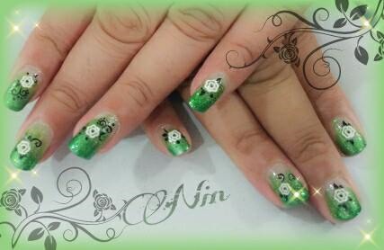 faded green french manicure