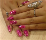 pink watermarble nails
