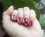 elegant red and white abstract nails