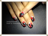 Black &amp; red Flowers nails