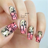 Black-yellow-pink Nail Art