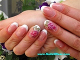 Rounded corner nails with acrylic flower