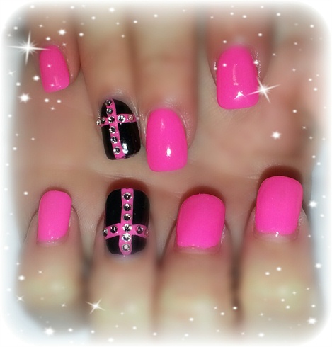 black and hot pink nail designs
