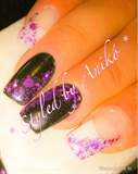Black &amp; White Nails with Purple-Glitter