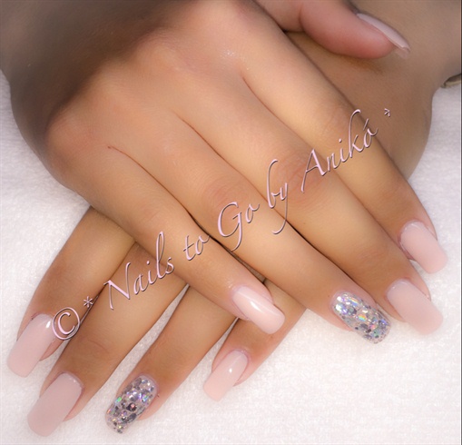 Nude Nails with Crystal-Silver Highlight