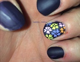 Matte navy blue with colorful flowers