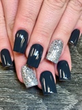 Long Grey Nails With Silver Glitter