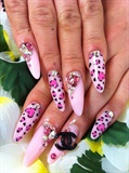 Pink Heart Leopard Nails