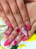 Pink floral nails