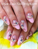 Pink Rhinestone Nails